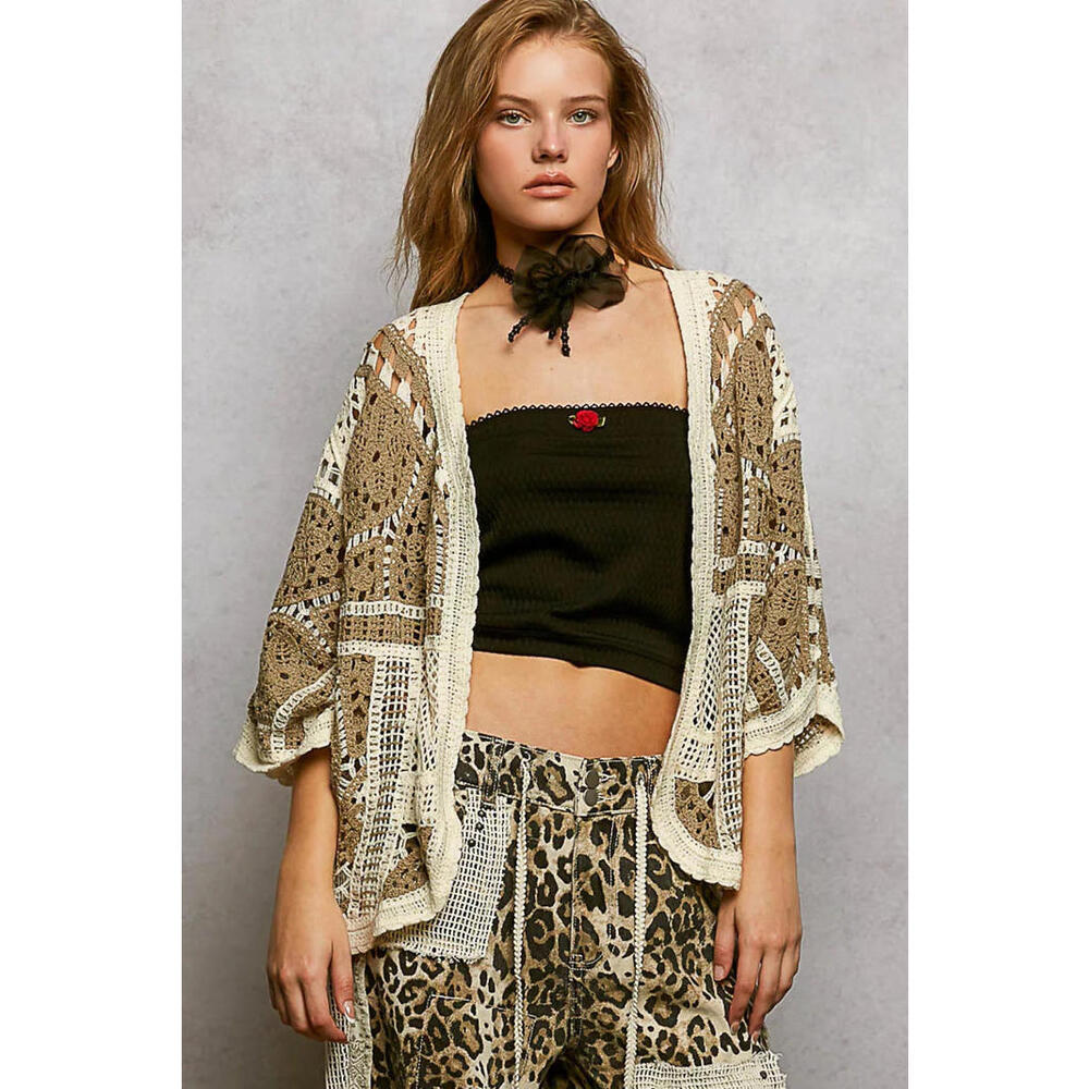 Open Front Crochet Cardigan with Scalloped Edge